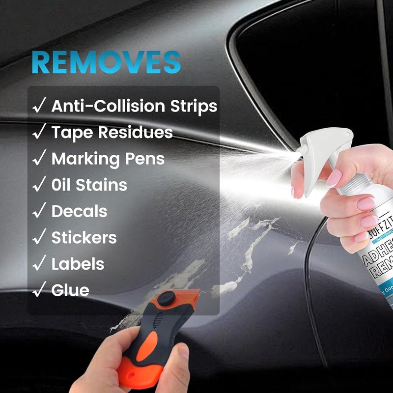 BUFFZIT Store Car Adhesive Remover - Glue Removal Spray for Decals, Stickers, Labels & Tape on Bumper Glass Paint Glue Gone with Plastic Scraper Tool – 100ml/3.4oz - Image 3